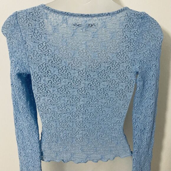 Urban Outfitters Size XS Kimchi Blue Blouse Quinn Lace Pullover Tie Front Blue - Picture 7 of 11